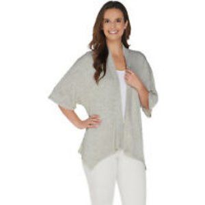 H BY HALSTON woman's size medium M open cardigan soft stretch gray kimono top